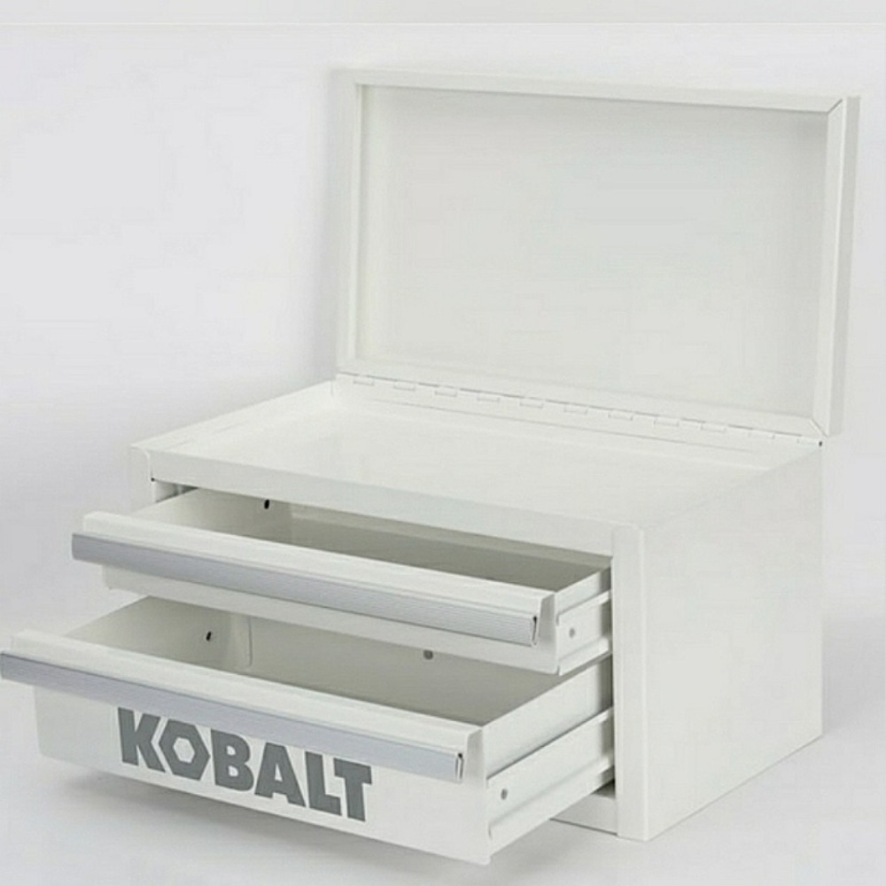 Kobalt Mini Tool Chest Make Up Organizer Craft Supplies White Metal NEW 2 drawer